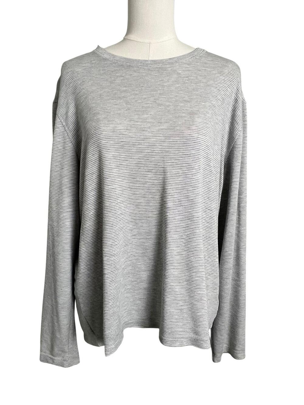 Orvis Long Sleeve Shirt Womens Large Gray Striped Casual Knit Top Minimalist